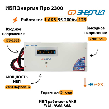 Энергия ИБП Про 2300 12В - ИБП и АКБ - ИБП для котлов - Магазин электрооборудования Проф-Электрик